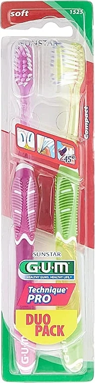 Brosses à Dents Souples Technique Pro, Vert + Violet
