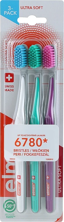 Brosses à Dents, Ultra Souple, Blanc + Menthe à L'eau + Violet